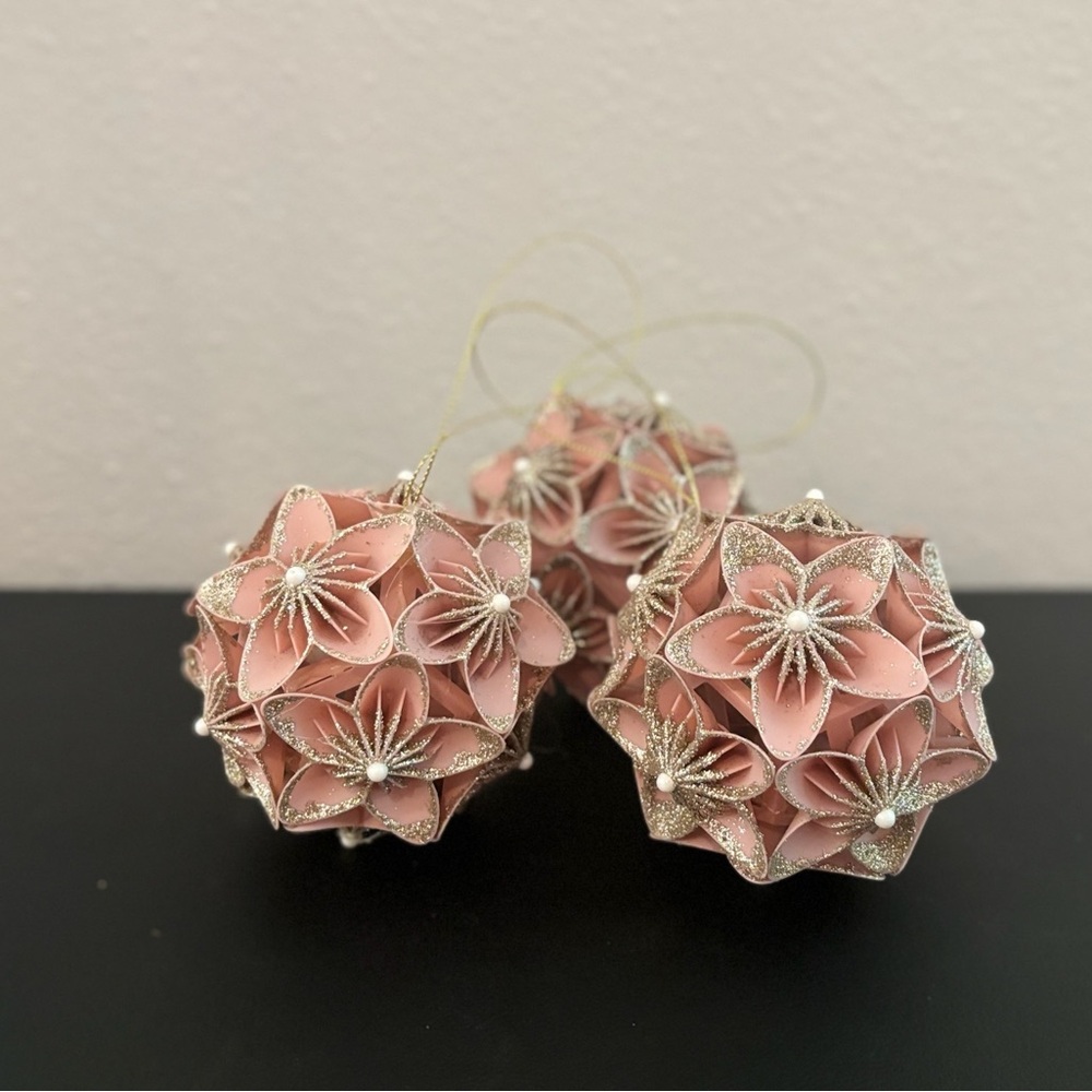 Pink Floral Ornament Set